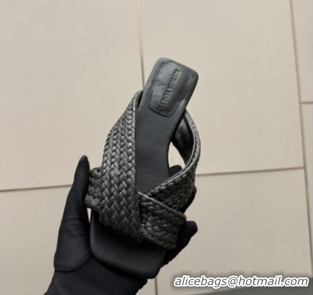 Buy Luxury Bottega Veneta Riva Flat Slides Sandal in Braided Straw 861494 Black 2026