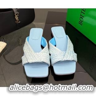 Best Price Bottega Veneta Riva Flat Slides Sandal in Braided Straw 861494 Light Blue 2026