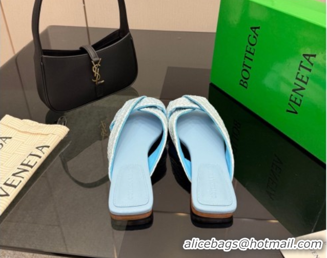 Best Price Bottega Veneta Riva Flat Slides Sandal in Braided Straw 861494 Light Blue 2026