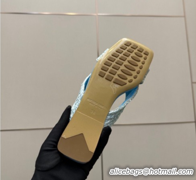 Best Price Bottega Veneta Riva Flat Slides Sandal in Braided Straw 861494 Light Blue 2026