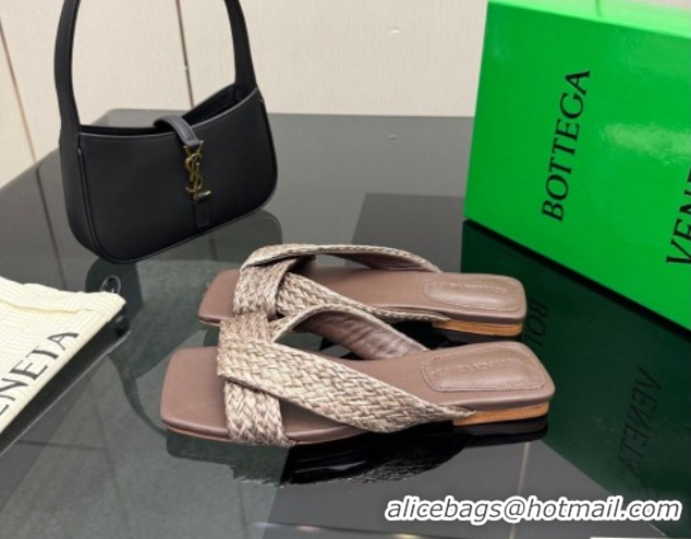 Low Cost Bottega Veneta Riva Flat Slides Sandal in Braided Straw 861494 Brown 2026