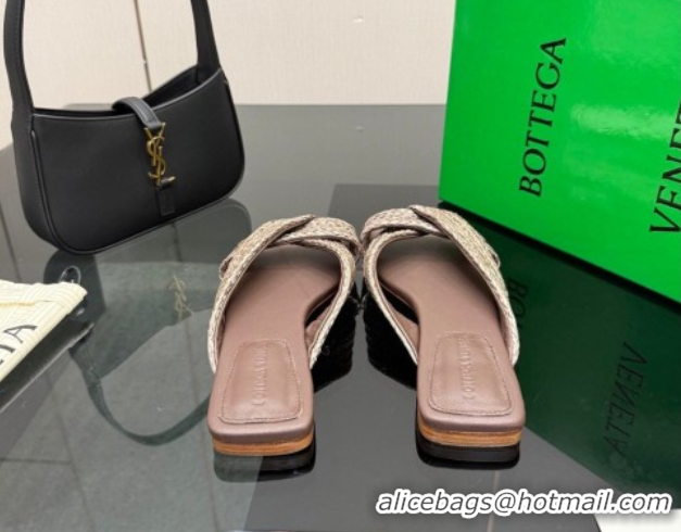 Low Cost Bottega Veneta Riva Flat Slides Sandal in Braided Straw 861494 Brown 2026