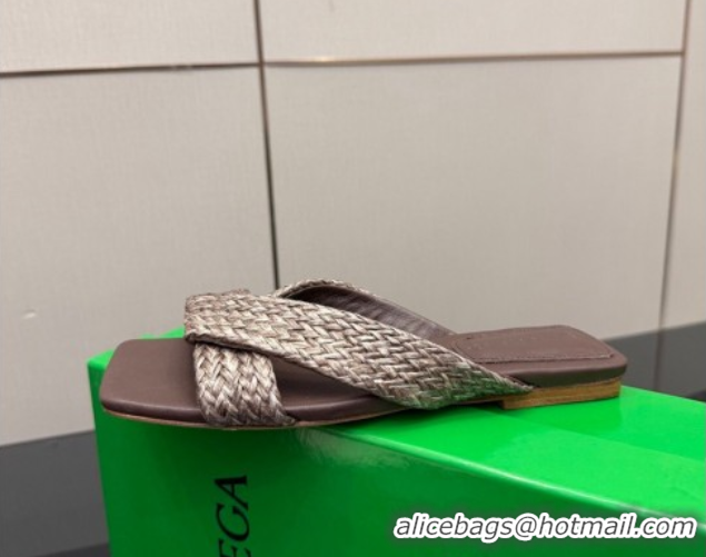 Low Cost Bottega Veneta Riva Flat Slides Sandal in Braided Straw 861494 Brown 2026