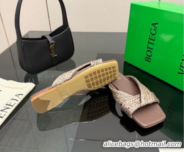 Low Cost Bottega Veneta Riva Flat Slides Sandal in Braided Straw 861494 Brown 2026