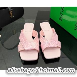 Luxurious Bottega Veneta Riva Flat Slides Sandal in Braided Straw 861494 Light Pink 2026