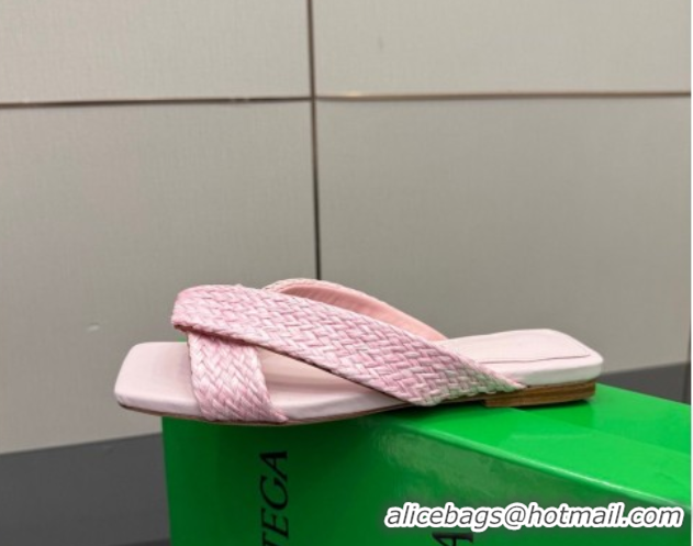 Luxurious Bottega Veneta Riva Flat Slides Sandal in Braided Straw 861494 Light Pink 2026
