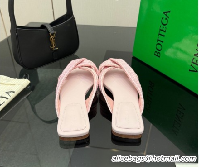 Luxurious Bottega Veneta Riva Flat Slides Sandal in Braided Straw 861494 Light Pink 2026