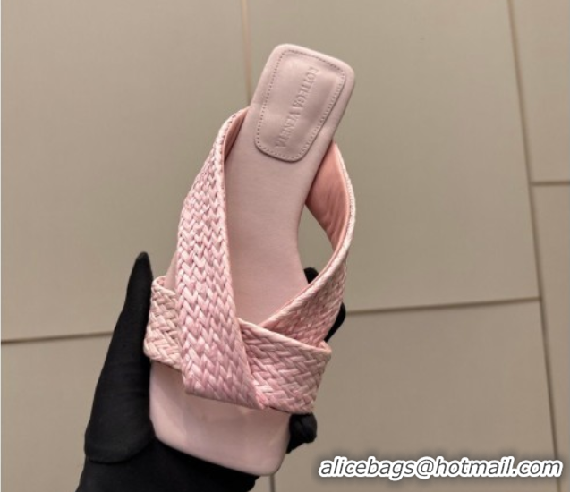 Luxurious Bottega Veneta Riva Flat Slides Sandal in Braided Straw 861494 Light Pink 2026