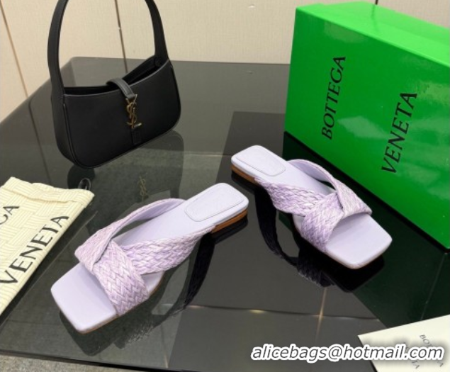 Best Product Bottega Veneta Riva Flat Slides Sandal in Braided Straw 861494 Light Purple 2026