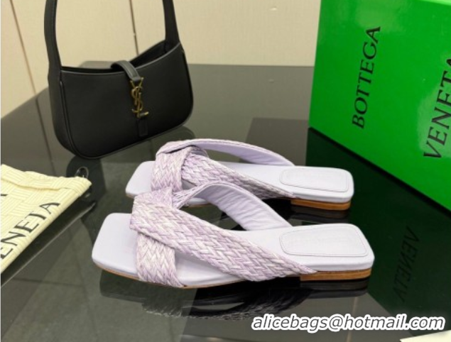 Best Product Bottega Veneta Riva Flat Slides Sandal in Braided Straw 861494 Light Purple 2026