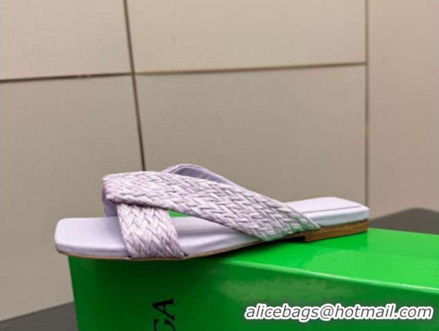 Best Product Bottega Veneta Riva Flat Slides Sandal in Braided Straw 861494 Light Purple 2026