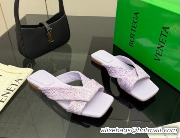 Best Product Bottega Veneta Riva Flat Slides Sandal in Braided Straw 861494 Light Purple 2026