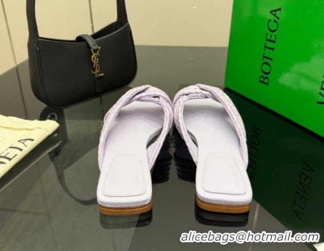 Best Product Bottega Veneta Riva Flat Slides Sandal in Braided Straw 861494 Light Purple 2026