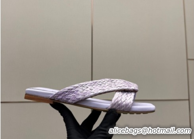 Best Product Bottega Veneta Riva Flat Slides Sandal in Braided Straw 861494 Light Purple 2026