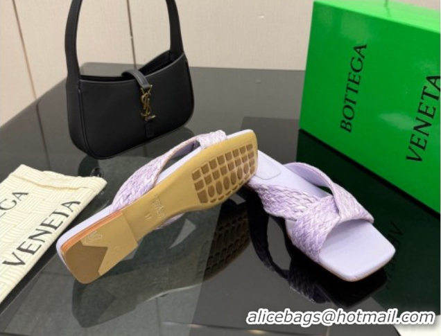 Best Product Bottega Veneta Riva Flat Slides Sandal in Braided Straw 861494 Light Purple 2026