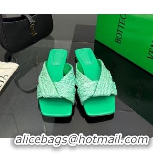Sophisticated Bottega Veneta Riva Flat Slides Sandal in Braided Straw 861494 Green 2026