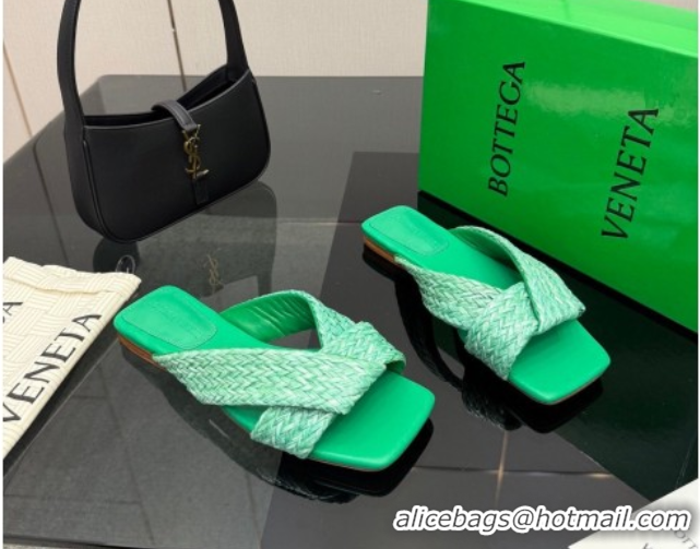 Sophisticated Bottega Veneta Riva Flat Slides Sandal in Braided Straw 861494 Green 2026