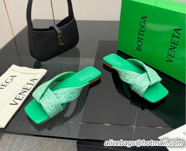 Sophisticated Bottega Veneta Riva Flat Slides Sandal in Braided Straw 861494 Green 2026