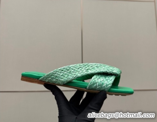 Sophisticated Bottega Veneta Riva Flat Slides Sandal in Braided Straw 861494 Green 2026