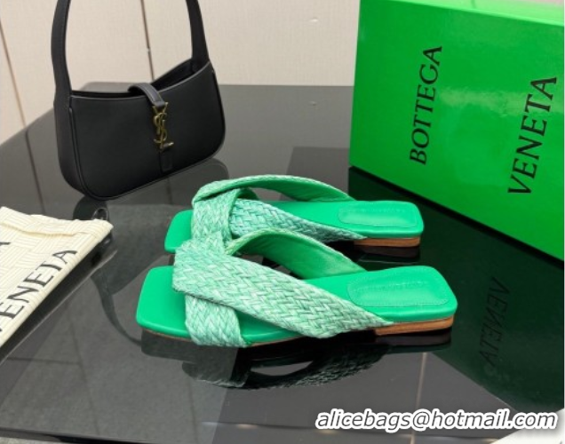 Sophisticated Bottega Veneta Riva Flat Slides Sandal in Braided Straw 861494 Green 2026