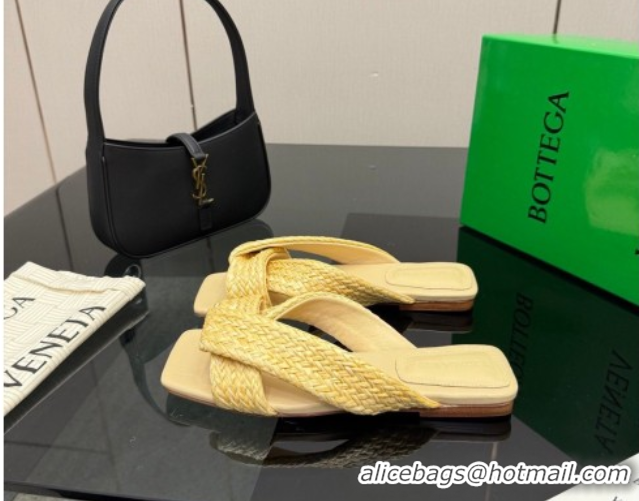 Most Popular Bottega Veneta Riva Flat Slides Sandal in Braided Straw 861494 Yellow 2026