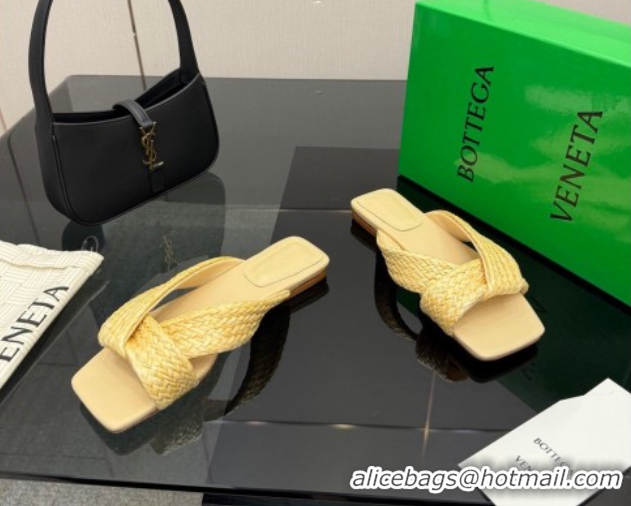 Most Popular Bottega Veneta Riva Flat Slides Sandal in Braided Straw 861494 Yellow 2026