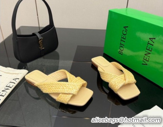 Most Popular Bottega Veneta Riva Flat Slides Sandal in Braided Straw 861494 Yellow 2026
