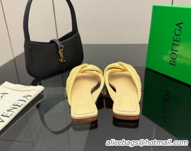 Most Popular Bottega Veneta Riva Flat Slides Sandal in Braided Straw 861494 Yellow 2026