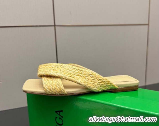 Most Popular Bottega Veneta Riva Flat Slides Sandal in Braided Straw 861494 Yellow 2026