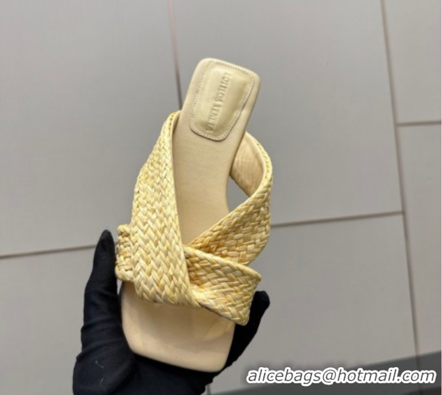 Most Popular Bottega Veneta Riva Flat Slides Sandal in Braided Straw 861494 Yellow 2026