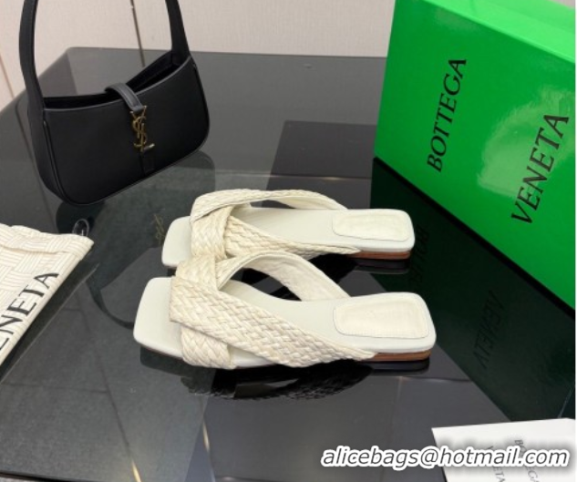 Popular Style Bottega Veneta Riva Flat Slides Sandal in Braided Straw 861494 White 2026