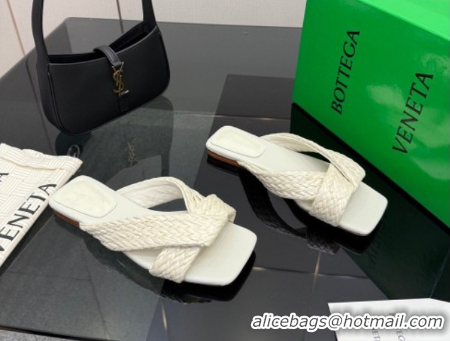 Popular Style Bottega Veneta Riva Flat Slides Sandal in Braided Straw 861494 White 2026