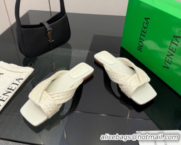 Popular Style Bottega Veneta Riva Flat Slides Sandal in Braided Straw 861494 White 2026