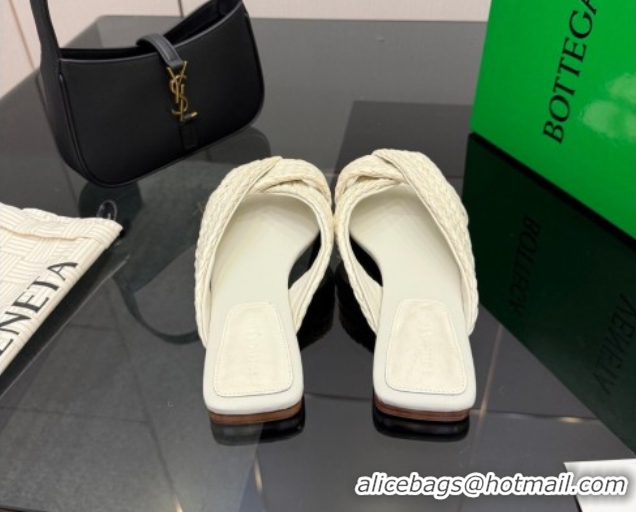 Popular Style Bottega Veneta Riva Flat Slides Sandal in Braided Straw 861494 White 2026