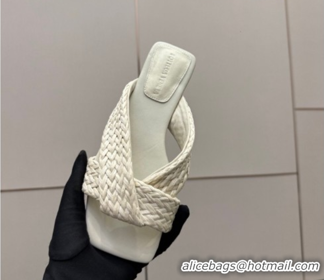 Popular Style Bottega Veneta Riva Flat Slides Sandal in Braided Straw 861494 White 2026