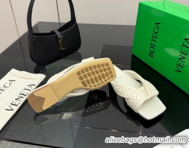Popular Style Bottega Veneta Riva Flat Slides Sandal in Braided Straw 861494 White 2026