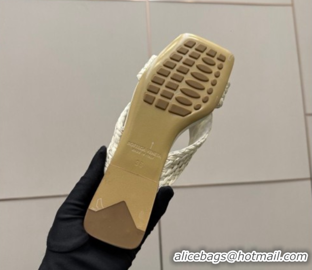 Popular Style Bottega Veneta Riva Flat Slides Sandal in Braided Straw 861494 White 2026