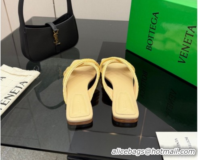 Stylish Bottega Veneta Riva Flat Slides Sandal in Braided Straw 861494 Yellow 2026