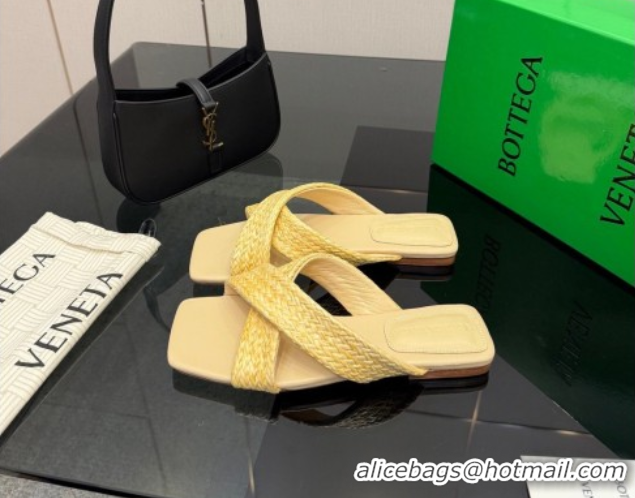 Stylish Bottega Veneta Riva Flat Slides Sandal in Braided Straw 861494 Yellow 2026