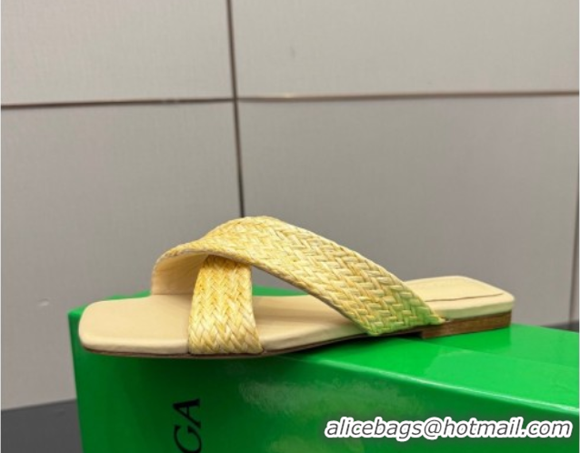 Stylish Bottega Veneta Riva Flat Slides Sandal in Braided Straw 861494 Yellow 2026
