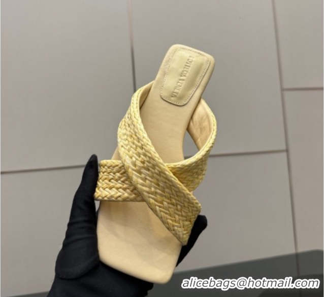 Stylish Bottega Veneta Riva Flat Slides Sandal in Braided Straw 861494 Yellow 2026