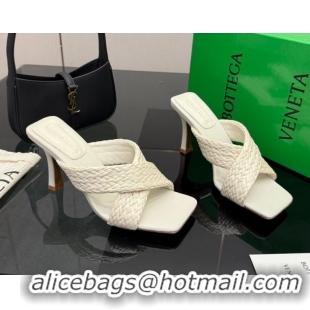 Top Design Bottega Veneta Riva Flat Slides Sandal 9cm in Braided Straw 861494 White 2026