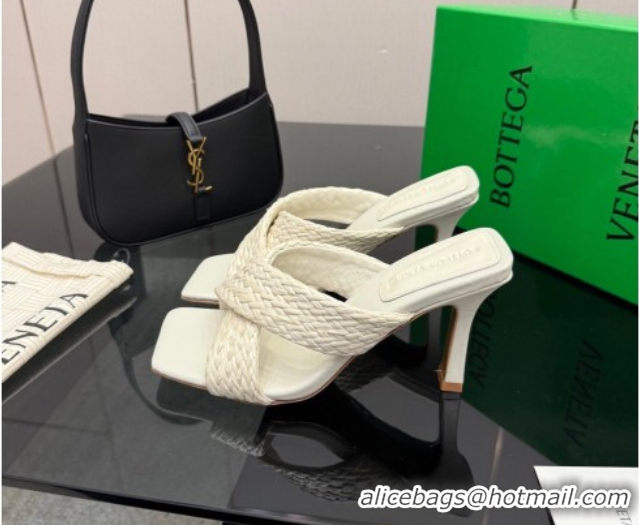 Top Design Bottega Veneta Riva Flat Slides Sandal 9cm in Braided Straw 861494 White 2026