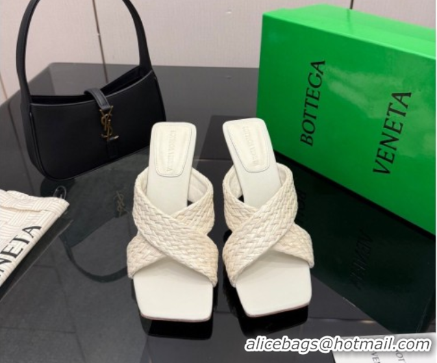 Top Design Bottega Veneta Riva Flat Slides Sandal 9cm in Braided Straw 861494 White 2026