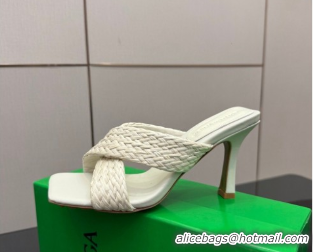 Top Design Bottega Veneta Riva Flat Slides Sandal 9cm in Braided Straw 861494 White 2026