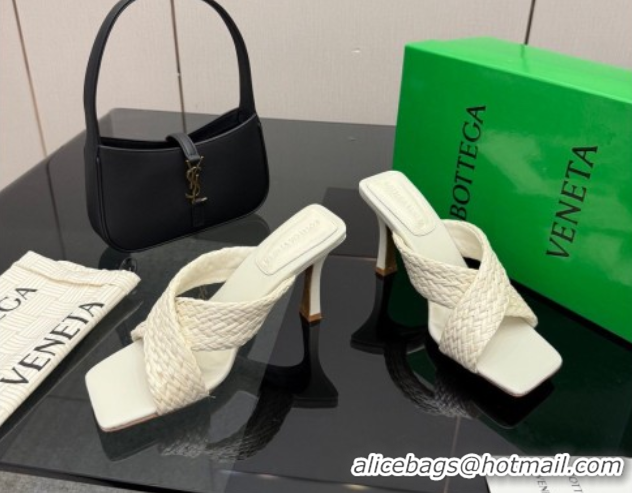 Top Design Bottega Veneta Riva Flat Slides Sandal 9cm in Braided Straw 861494 White 2026