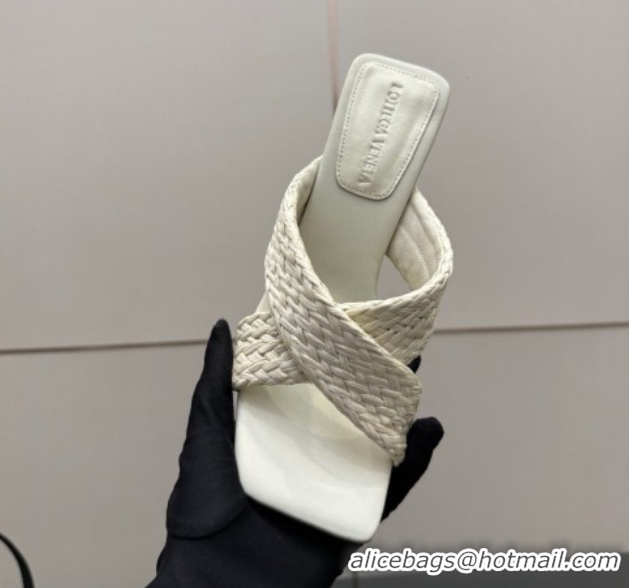 Top Design Bottega Veneta Riva Flat Slides Sandal 9cm in Braided Straw 861494 White 2026