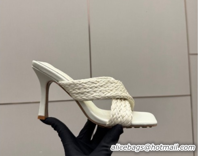 Top Design Bottega Veneta Riva Flat Slides Sandal 9cm in Braided Straw 861494 White 2026