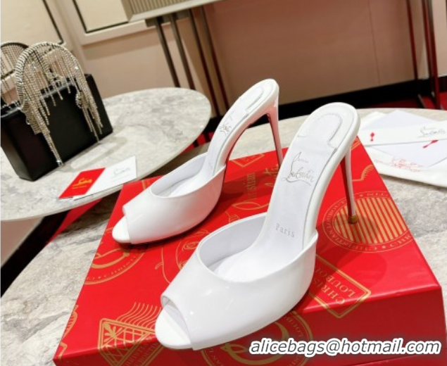 Best Price Christian Louboutin Me Dolly Heel Slides Sandal 10cm in Patent Leather 0225085 White 2026
