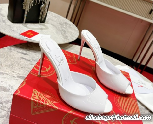 Best Price Christian Louboutin Me Dolly Heel Slides Sandal 10cm in Patent Leather 0225085 White 2026